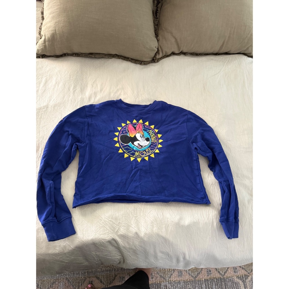 Disney Minnie Mouse Junior Graphic Cropped Pullover Long Sleeve‎ Shirt, Size M